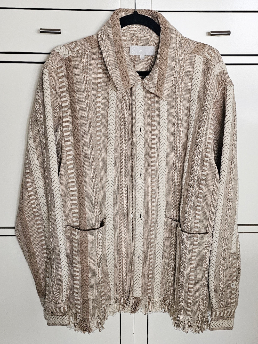 Kith Beige and Cream Striped Knit Shirt Jacket- Large